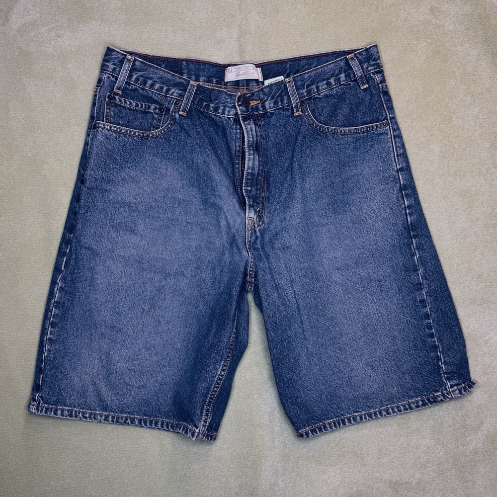 Levi Strauss Signature Denim Carpenter Shorts Mens Size 33 Medium Wash Y2K Baggy